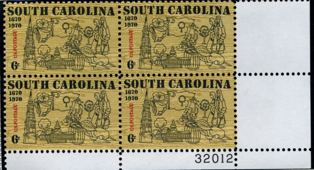 Scott 1407 6 Cent Stamp South Carolina Plate Block