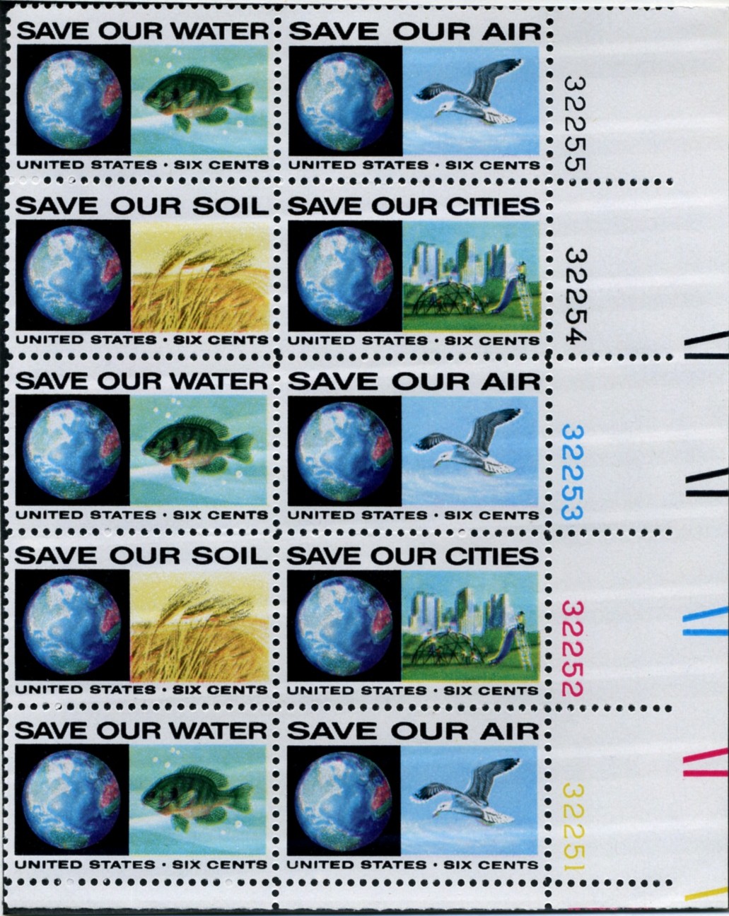 Scott 1410 to 1413 6 Cent Stamps Save Our Resources Plate Block