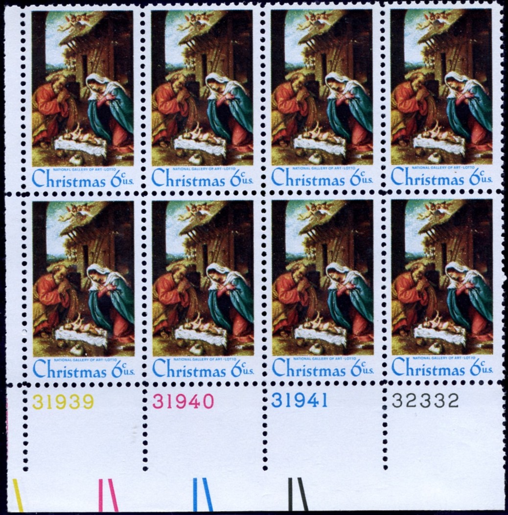 Scott 1414 6 Cent Stamp Christmas Manger Scene Plate Block
