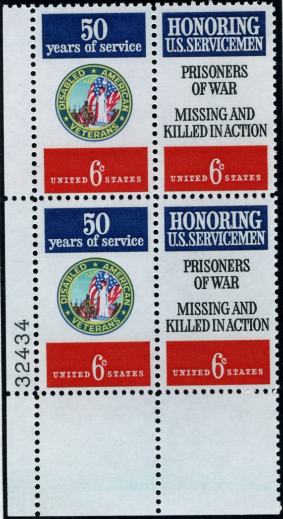 Scott 1421 to 1422 6 Cent Stamps Military Services Plate Block