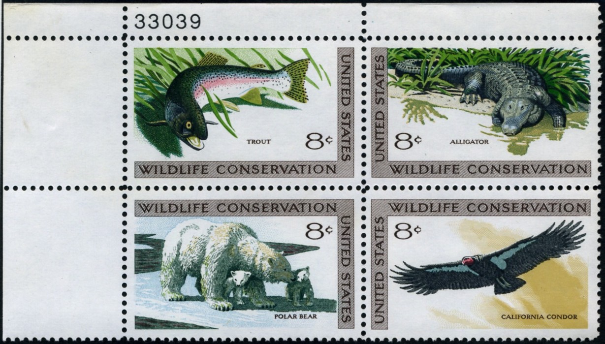 Scott 1427 to 1430 Four 8 Cent Wildlife Conservation Stamps Plate Block