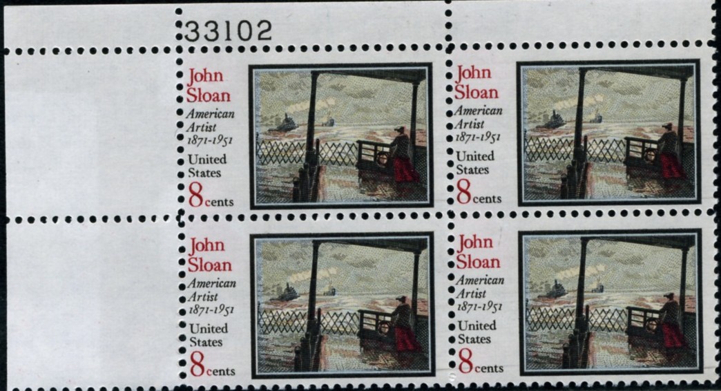 Scott 1433 8 Cent Stamp John Sloan Plate Block