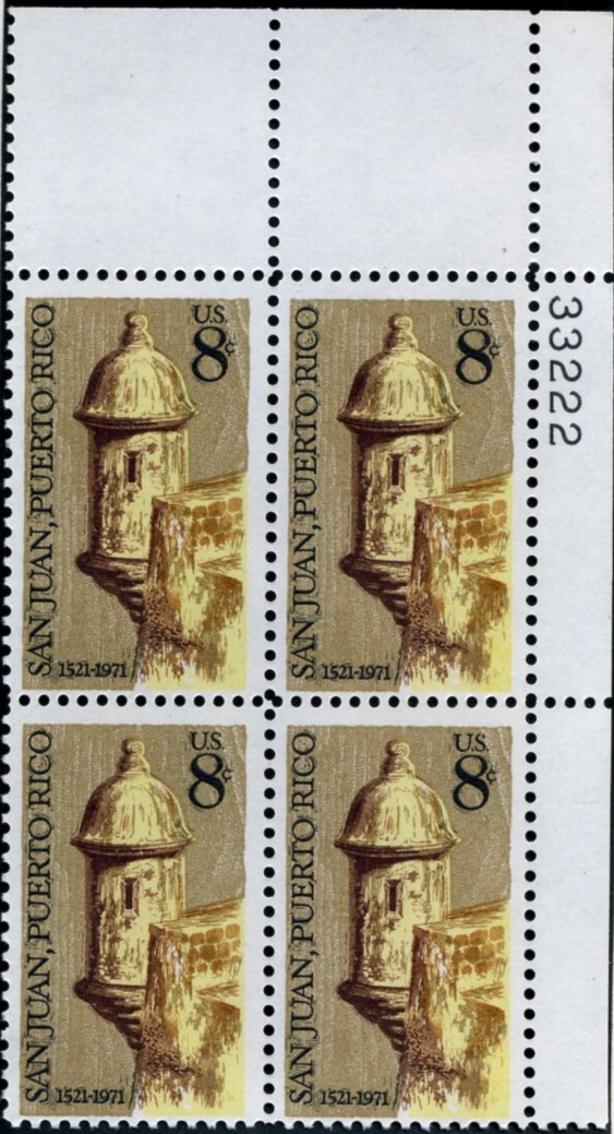 Scott 1437 8 Cent Stamp San Juan Puerto Rico Plate Block