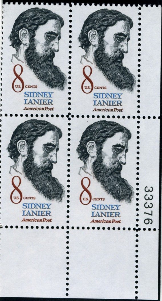 Scott 1446 8 Cent Stamp Sidney Lanier Plate Block