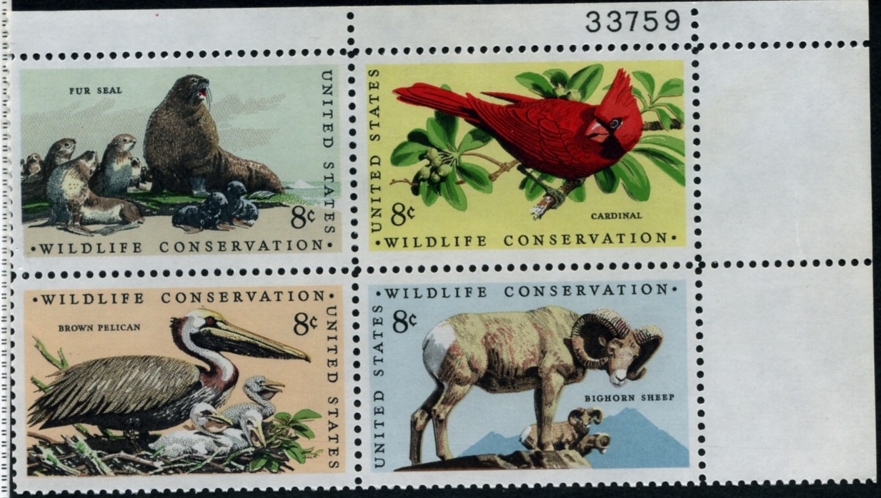 Scott 1464 to 1467 8 Cent Stamps Wildlife Conservation Plate Block