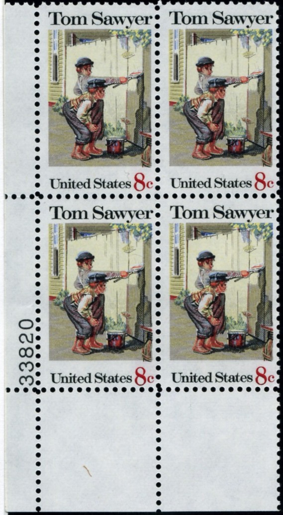 Scott 1470 8 Cent Stamp Tom Sawyer Plate Block