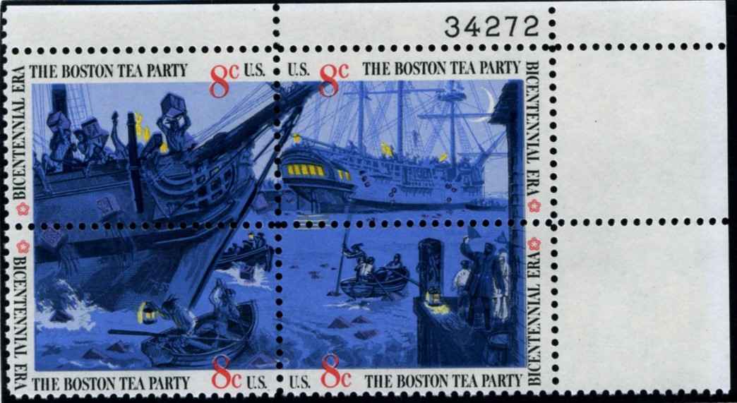 Scott 1480 to 1483 8 Cent Stamps Boston Tea Party Plate Block