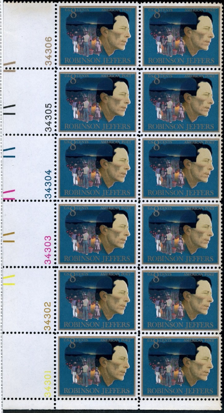 Scott 1485 8 Cent Stamp Robinson Jeffers Plate Block