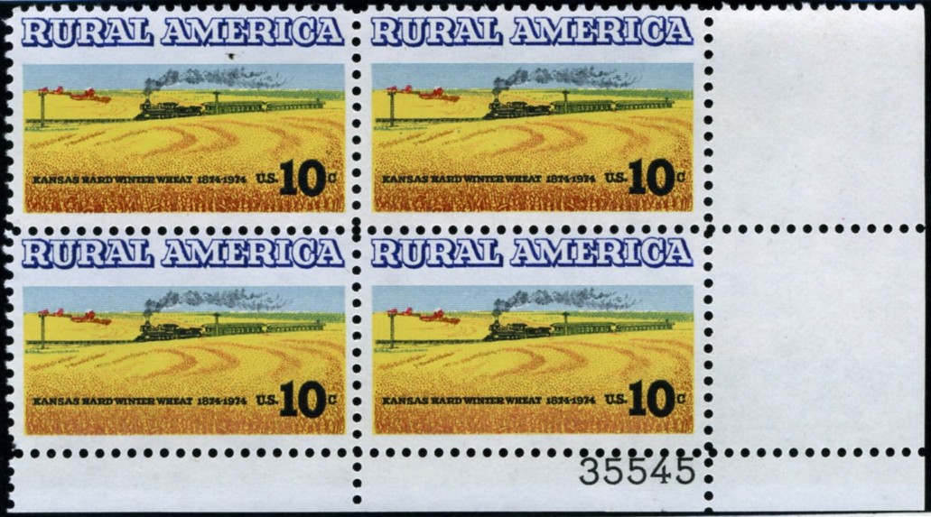 Scott 1506 10 Cent Stamp Kansas Hard Winter Wheat Plate Block