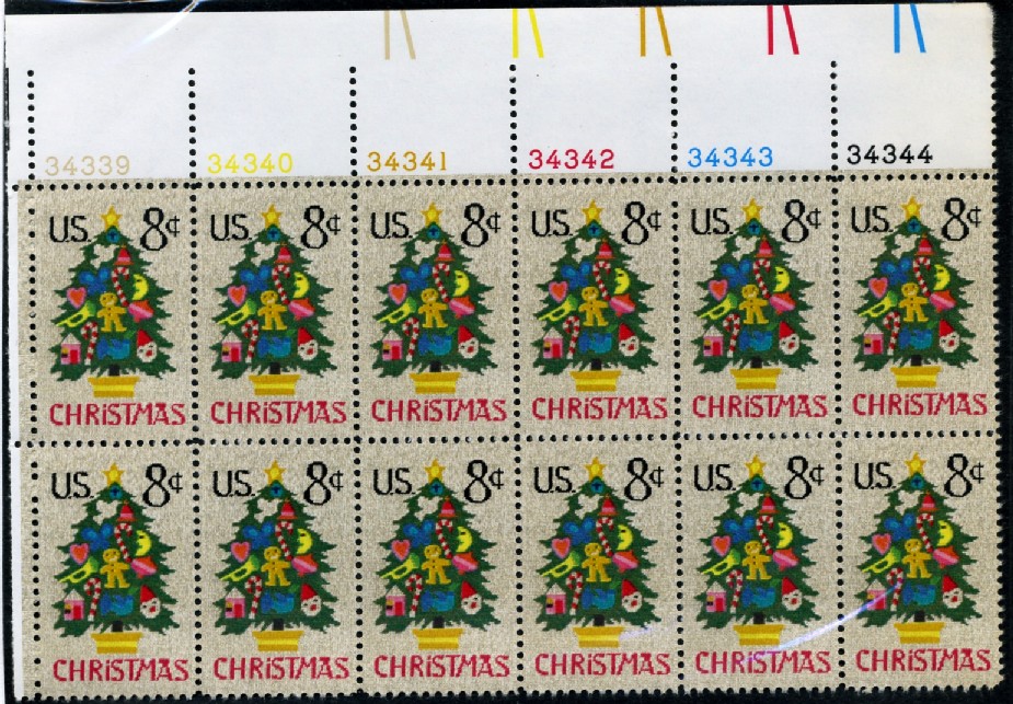 Scott 1508 8 Cent Stamp Christmas Tree Plate Block