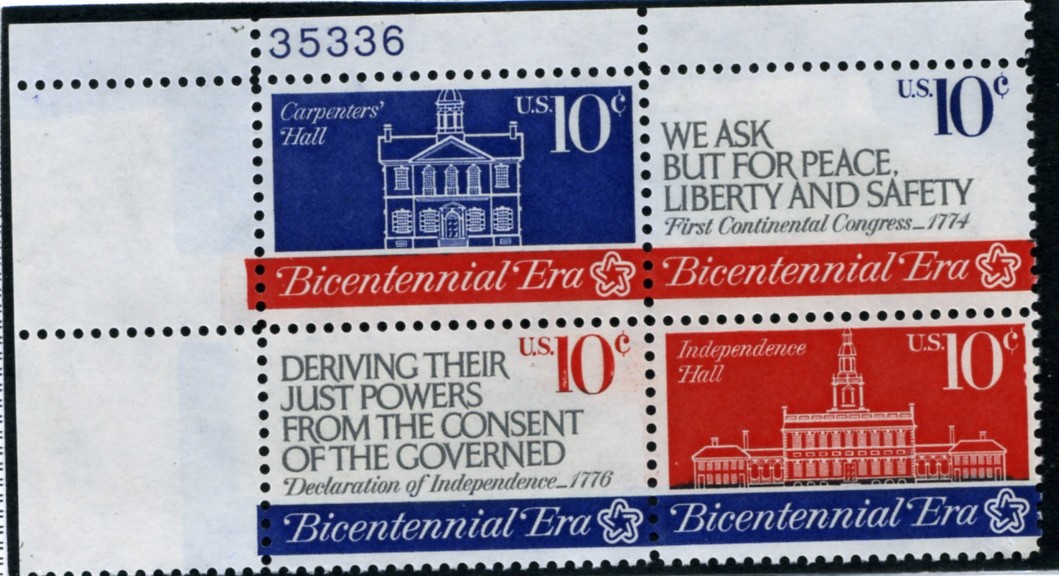 Scott 1543 to 1546 10 Cent Stamp Bicentennial Era Plate Block