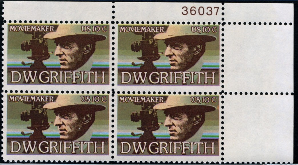 Scott 1555 10 Cent Stamp D. W. Griffith Plate Block