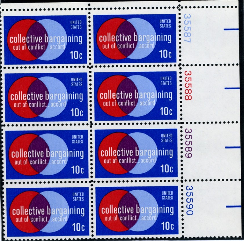 Scott 1558 10 Cent Stamp Collective Bargaining Plate Block
