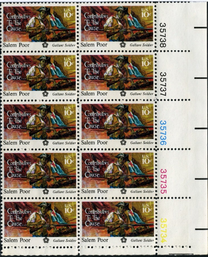 Scott 1560 10 Cent Stamp Salem Poor Plate Block