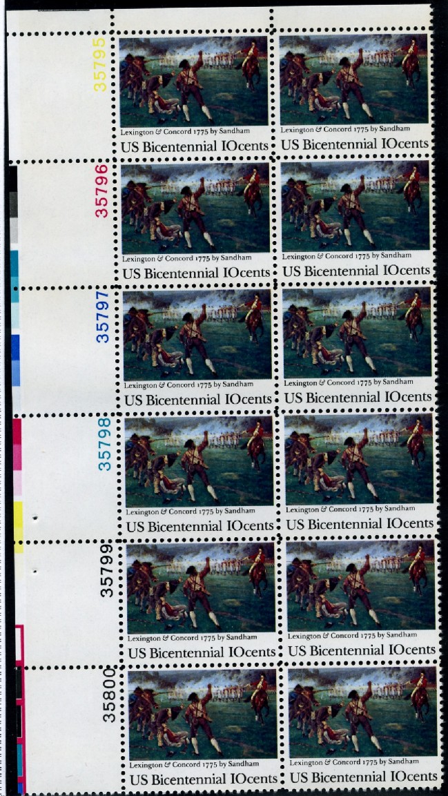 Scott 1563 10 Cent Stamp Lexington and Concord Plate Block