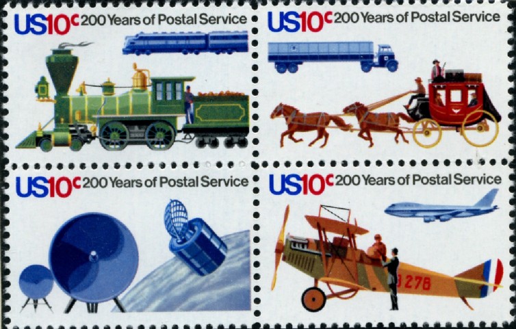 Scott 1572 - 1575 10 Cent Stamps 200 Years of Postal Service Block