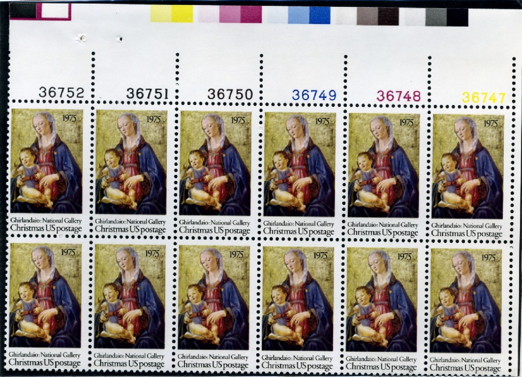 Scott 1579 10 Cent Stamp Christmas Madonna and Child by Ghirlandaio Plate Block