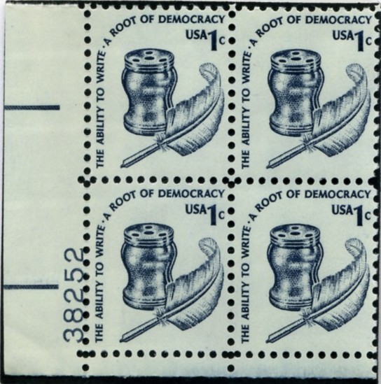 Scott 1581 1 Cent Stamp Inkwell Plate Block