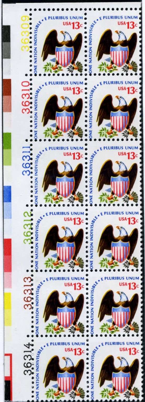 Scott 1596 13 Cent Stamp Heraldic Eagle Plate Block