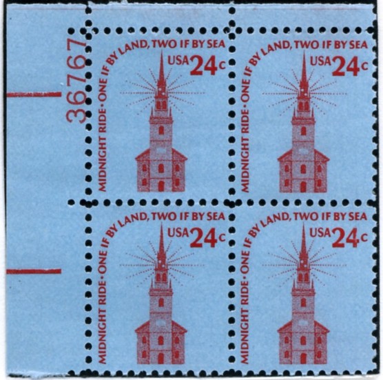 1603 24 Cent Stamp Old North Church Plate Block