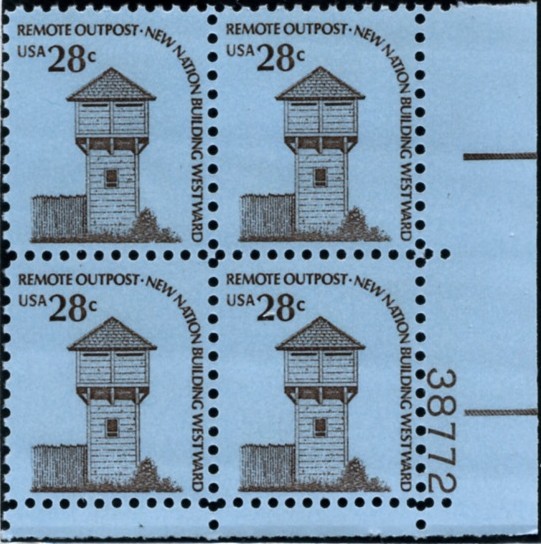 Scott 1604 28 Cent Stamp Fort Nisqually Plate Block