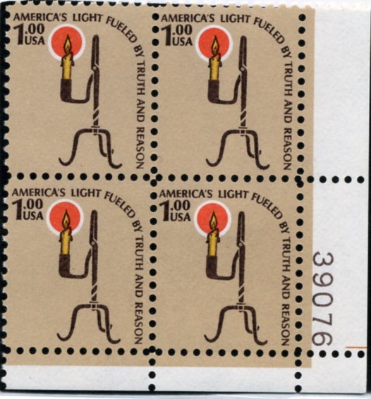 Scott 1610 1 Dollar Stamp Rush Lamp Plate Block