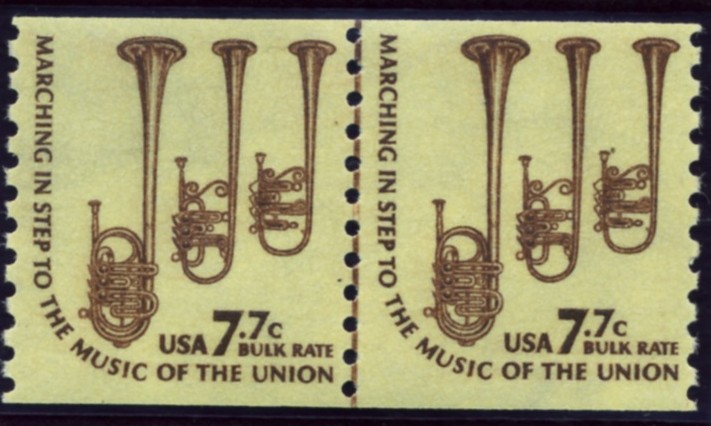 Scott 1614 7.7 Cent Bulk Rate Coil Stamp Saxhorns Pair