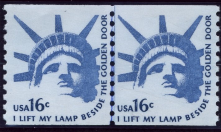 Scott 1619 16 Cent Coil Stamp Statue of Liberty Pair
