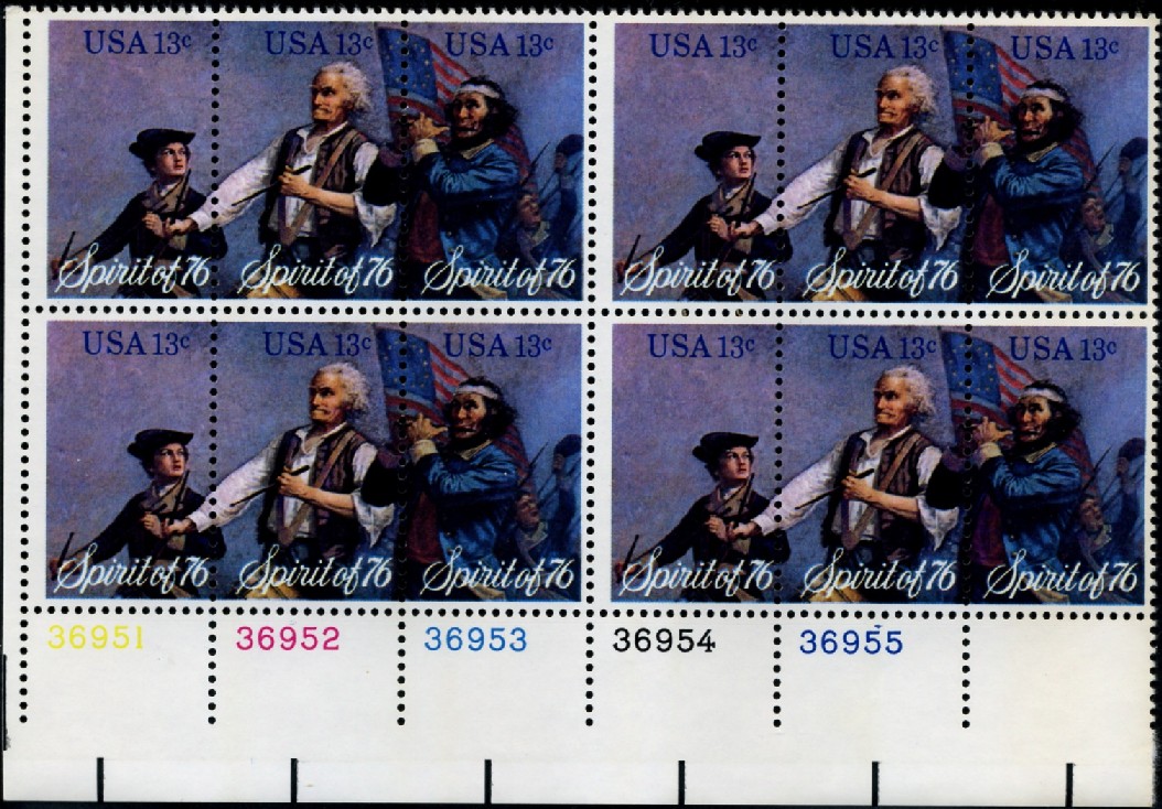 Scott 1629 to 1631 13 Cent Stamps Spirit of 76 Plate Block