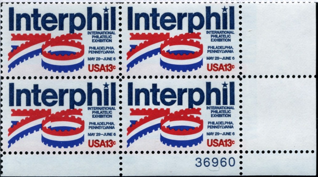 Scott 1632 13 Cent Stamp Interphil Exhibition Plate Block