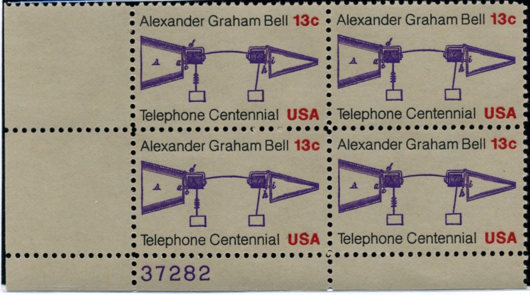 Scott 1683 13 Cent Stamp Telephone Centennial Plate Block