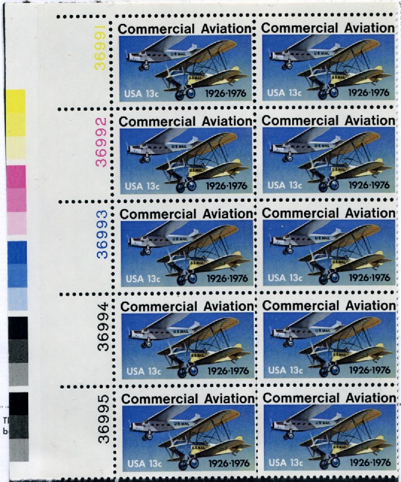 Scott 1684 13 Cent Stamp Commercial Aviation Plate Block