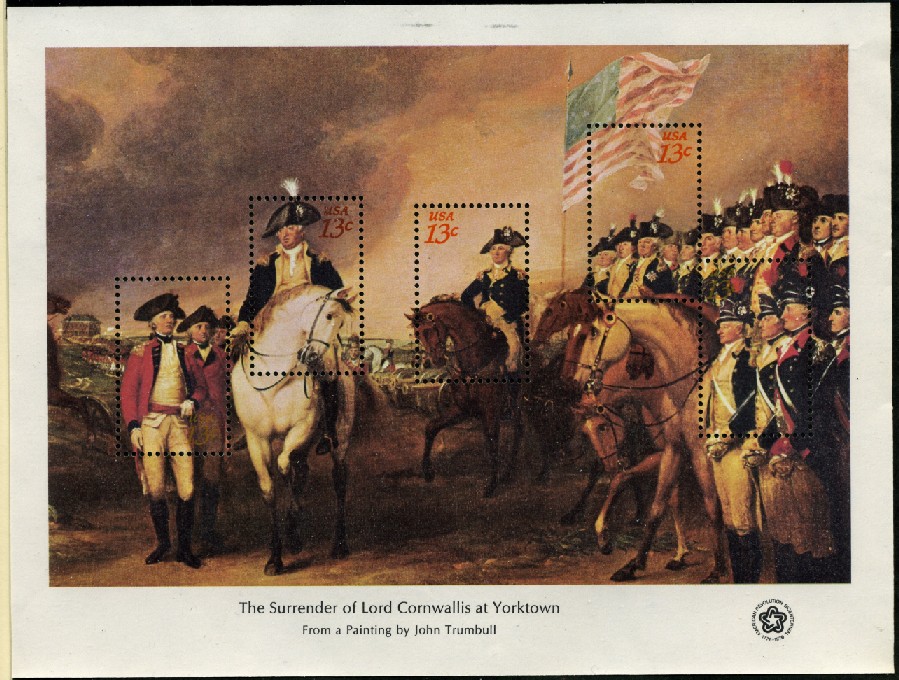 Scott 1686 13 Cent Stamp Surrender of Lord Cornwallis at Yorktown Souvenir Sheet