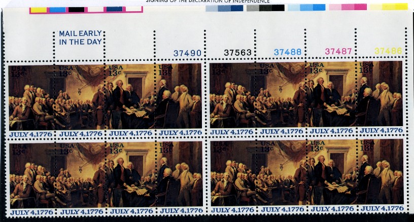 Scott 1691 to 1694 13 Cent Stamps Declaration of Independence Plate Block