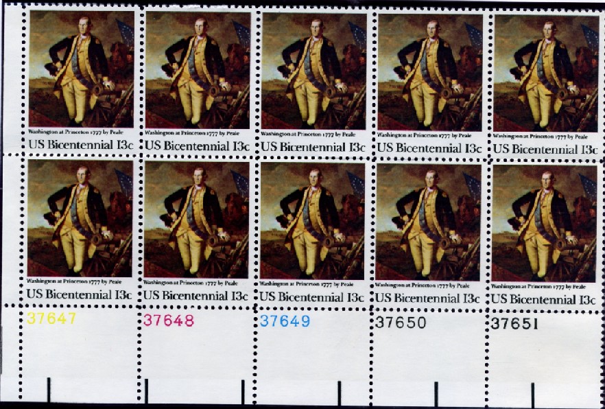 Scott 1704 13 Cent Stamp Washington at Princeton Plate Block