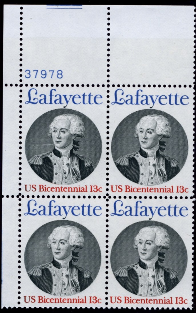 Scott 1716 13 Cent Stamp Lafayette Plate Block