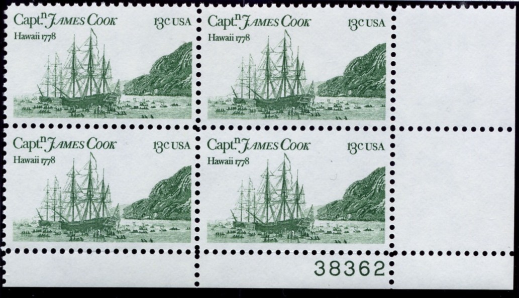 Scott 1733 13 Cent Stamp Captain James Cook in Hawaii Plate Block