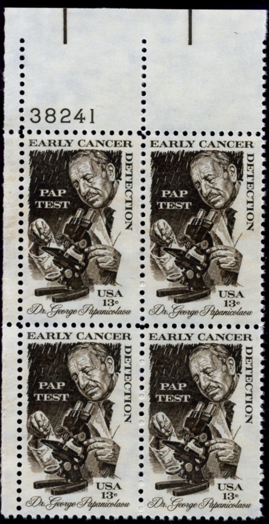 Scott 1754 13 Cent Stamp Cancer Detection Plate Block