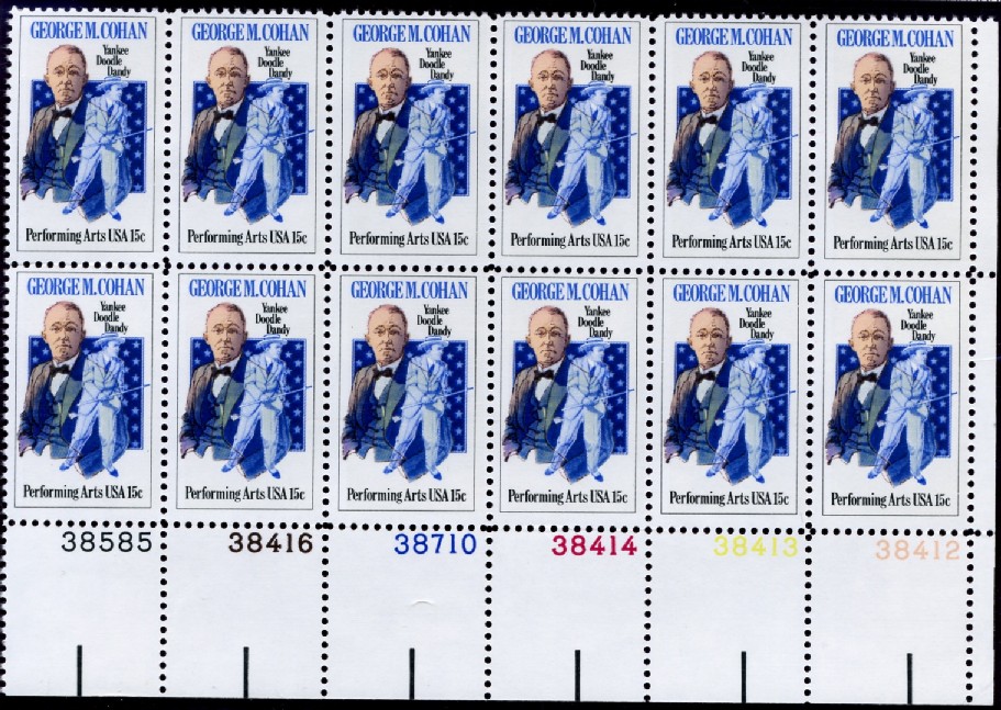Scott 1756 15 Cent Stamp George Cohan Plate Block