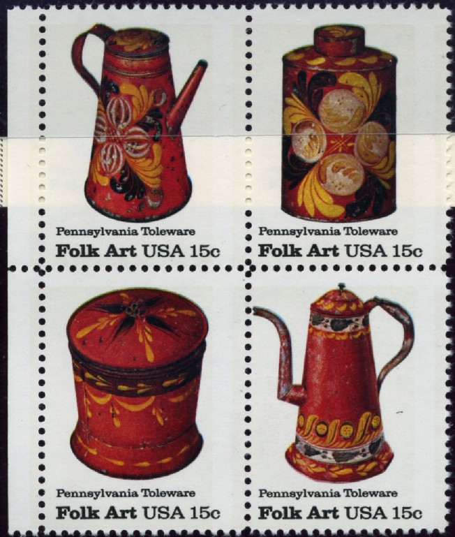 Scott 1775 to 1778 15 Cent Stamps Folk Art Pennsylvania Toleware