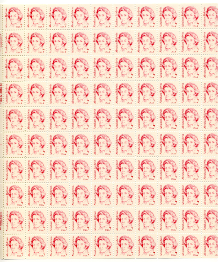 Scott 1850 Abraham Baldwin 7 Cent Stamp Full Sheet