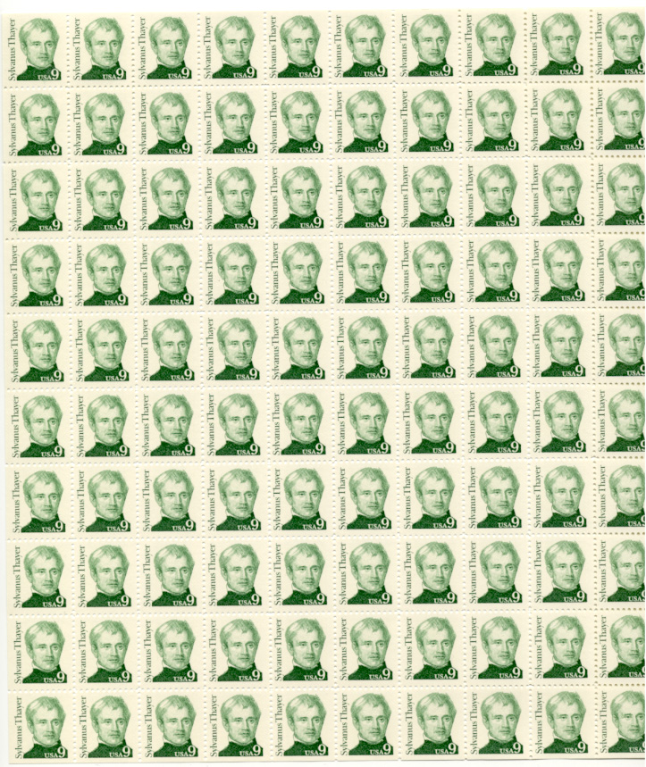Scott 1852 Sylvanus Thayer 9 Cent Stamp Full Sheet