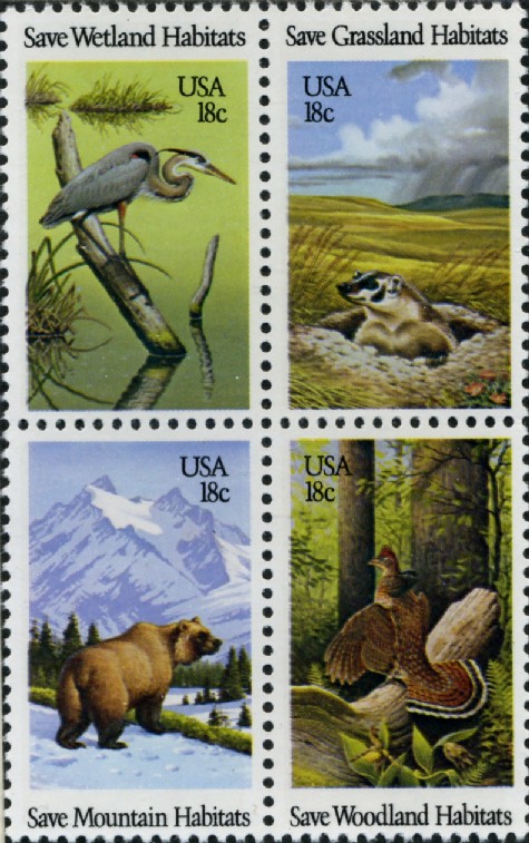 Scott 1921 to 1924 18 Cent Stamps Save Habitats