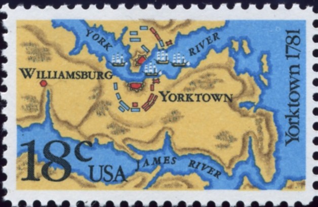 Scott 1937 18 Cent Stamp Yorktown Map