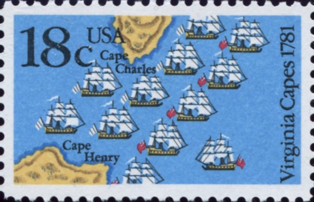 Scott 1938 18 Cent Stamp Virginia Capes Map