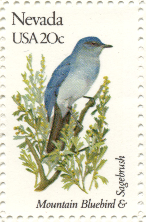 Scott 1980 20 Cent Stamp State Birds and Flowers Nevada Mountain Bluebird and Sagebrush