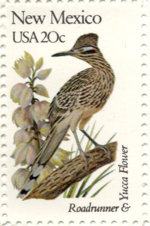 Scott 1983 20 Cent Stamp State Birds and Flowers New Mexico Roadrunner and Yucca Flower