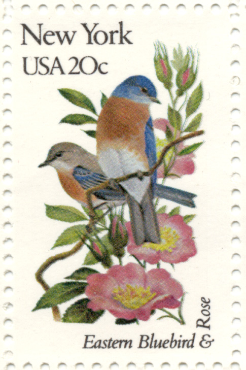 Scott 1984 20 Cent Stamp State Birds and Flowers New York Eastern Bluebird and Rose