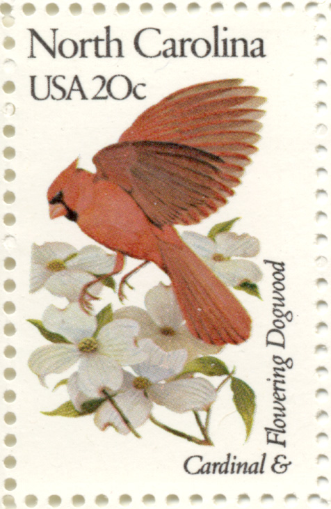 Scott 1985 20 Cent Stamp State Birds and Flowers North Carolina Cardinal and Flowering Dogwood