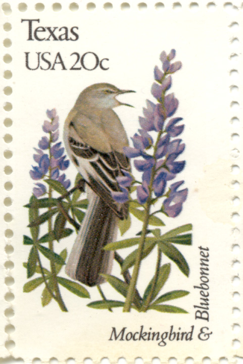 Scott 1995 20 Cent Stamp State Birds and Flowers Texas Mockingbird and Bluebonnet
